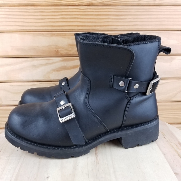 XELEMENT Black Leather Biker Boots Motorcycle Riding Two Buckle Side Zip LU1474 - Picture 12 of 14